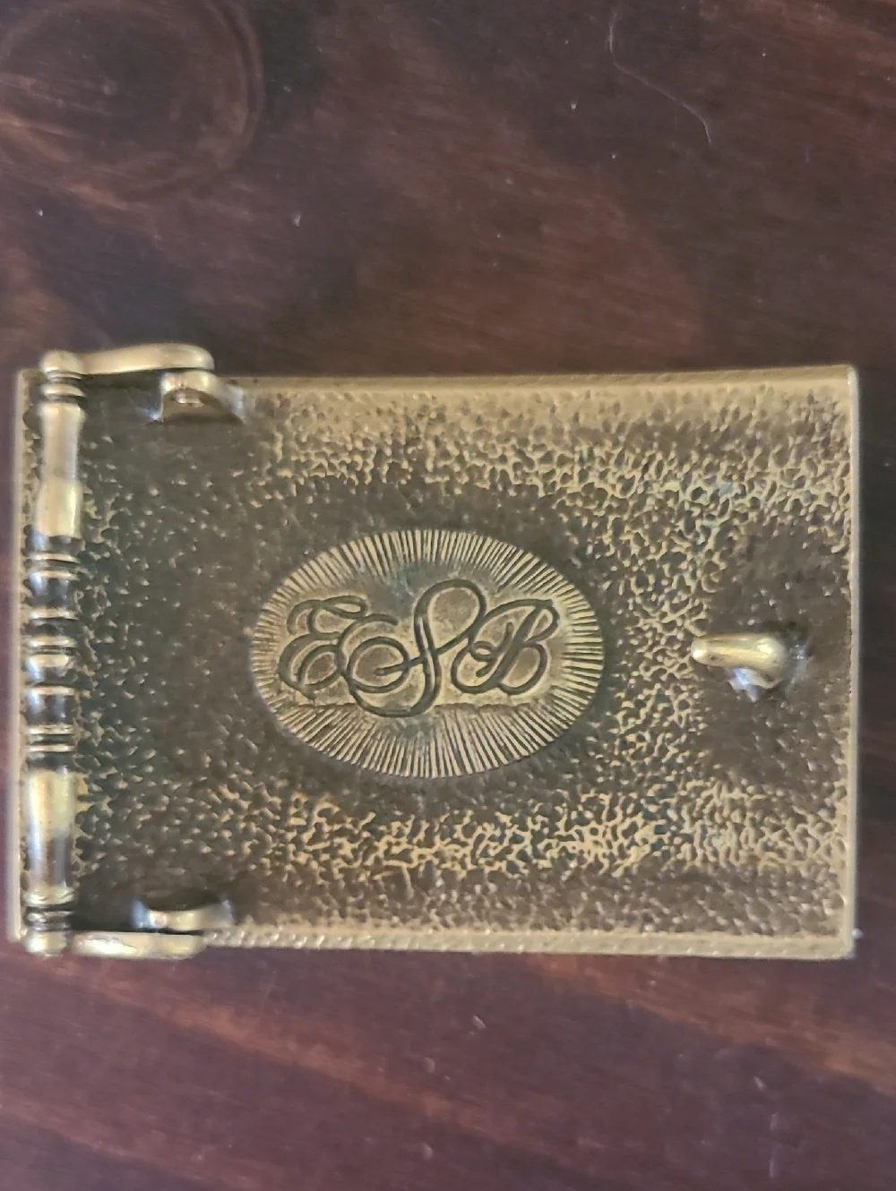 Vintage 70's-80's Turquoise & Mother Of Pearl Wood & Brass Belt Buckle - Picture 7 of 8